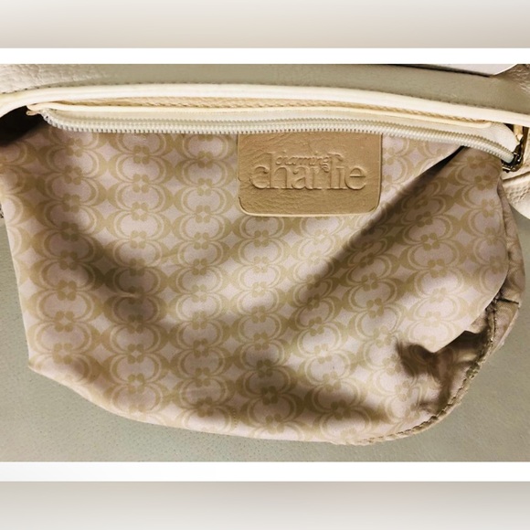 Charming Charlie Crossbody Purse Ivory magnetic zipp closure metallic embellishe - Picture 9 of 15